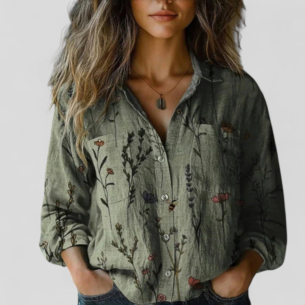 Wrenova | Women's Floral Linen Top Long Sleeve - Image 4