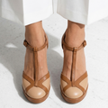 Wrenova | Women's Nude Block Heel T-Strap Platform Pumps - Beige - Image 5