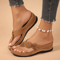 Wrenova | Women's Wedge Thong Sandals Flower - Image 1