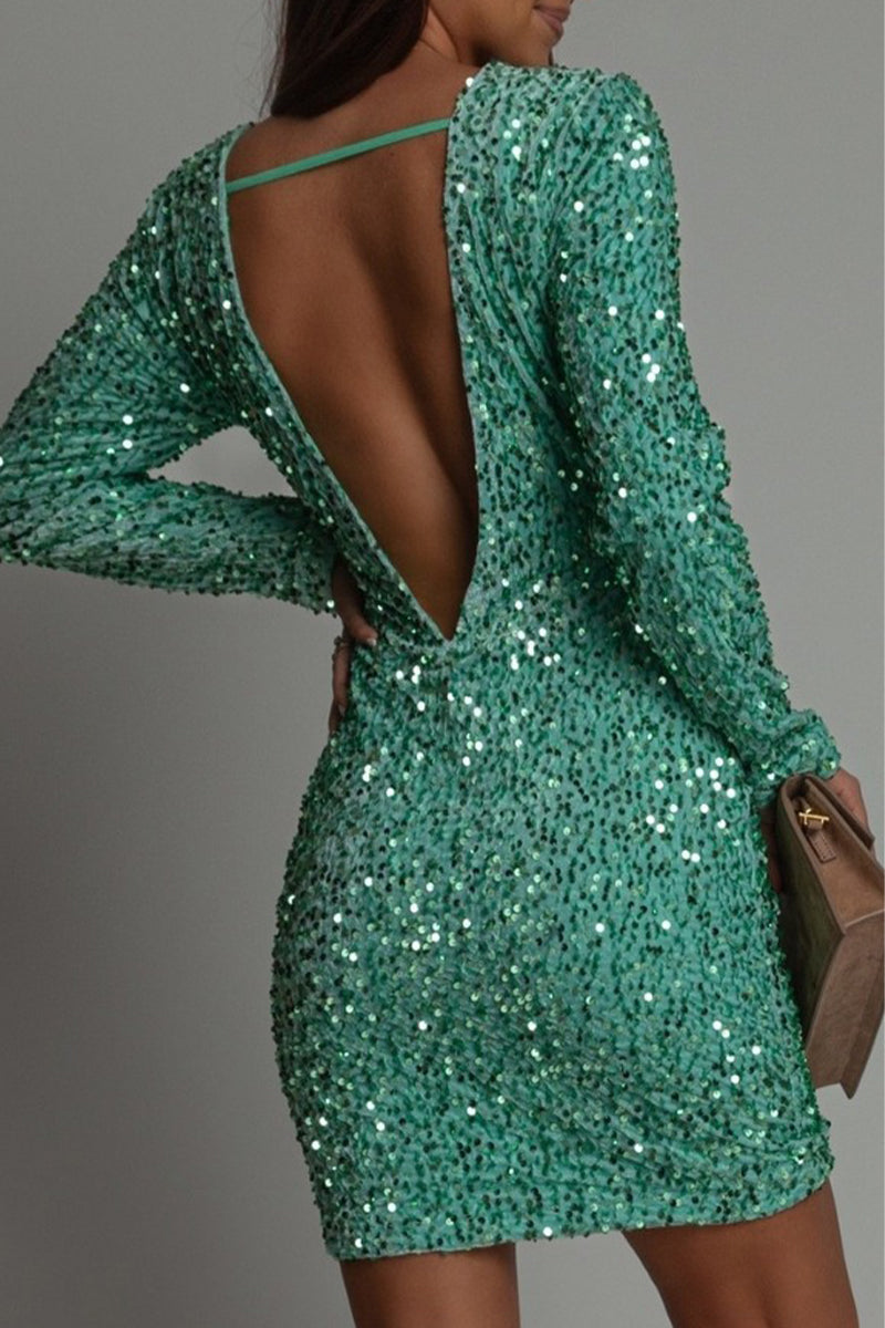 Zarina | Women's Sequin Long Sleeve Mini Dress - Image 6