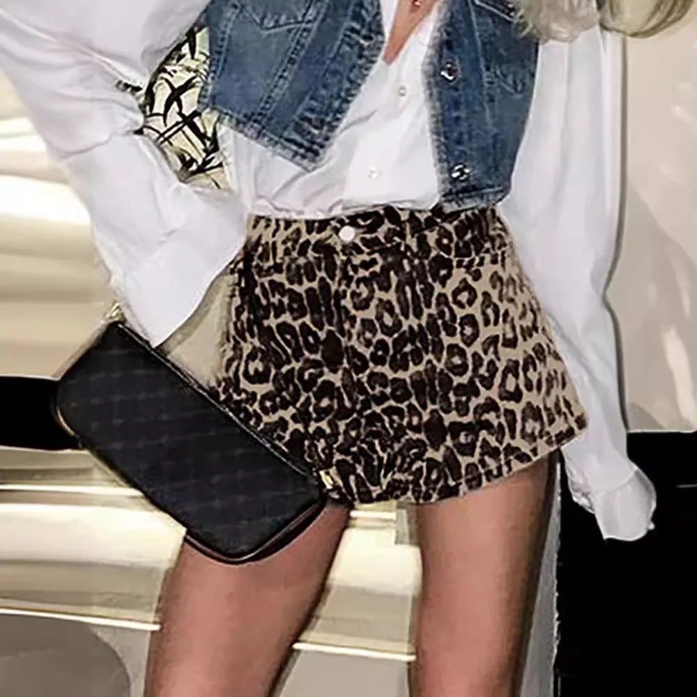 Zarvelle | Women's Leopard Print Denim Shorts - Leopard - Image 2