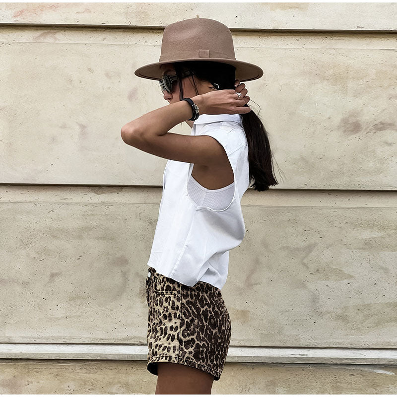 Zarvelle | Women's Leopard Print Denim Shorts - Leopard - Image 5