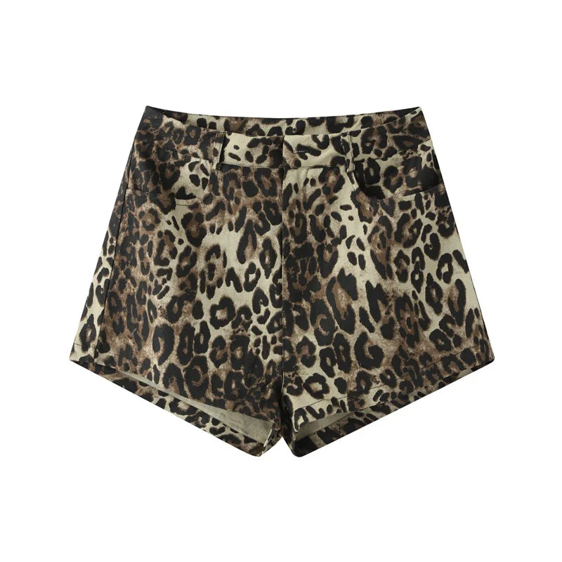 Zarvelle | Women's Leopard Print Denim Shorts - Leopard - Image 7