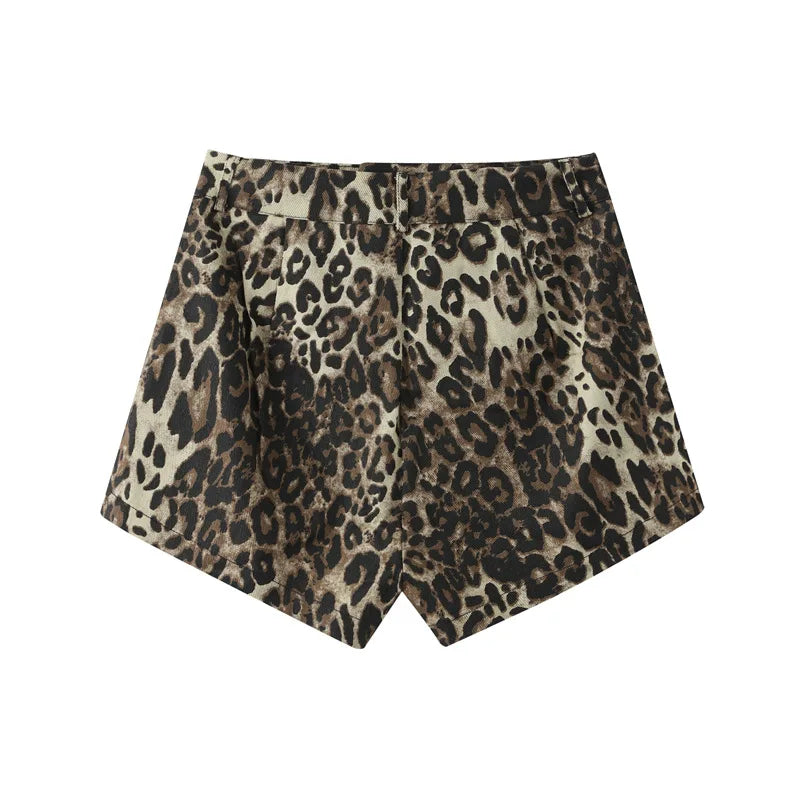 Zarvelle | Women's Leopard Print Denim Shorts - Leopard - Image 8