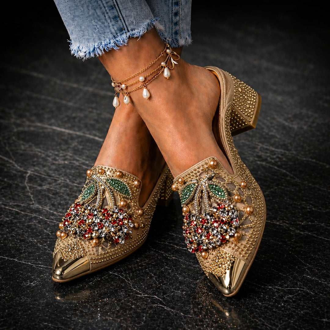 Zarvine | Women's Crystal Embellished Block Heel Mules - Image 1
