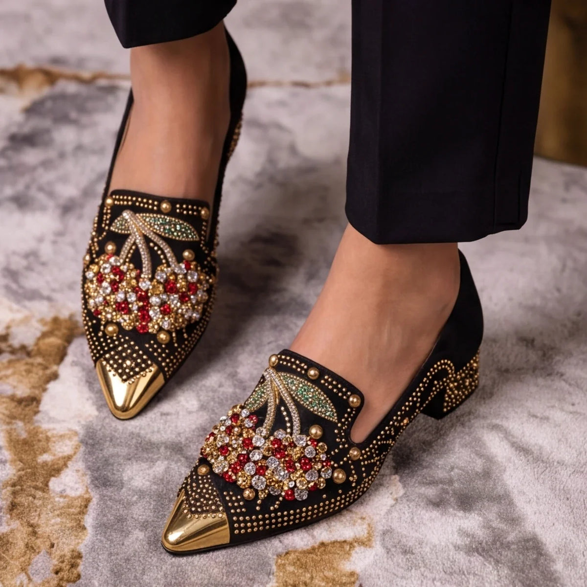 Zarvine | Women's Crystal Embellished Block Heel Mules - Image 5