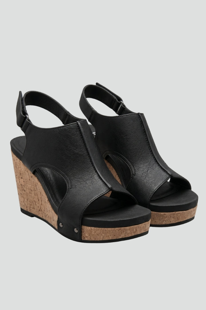 Zavelle | Women's Cork Wedge Sandals Open Toe - Black - Image 2
