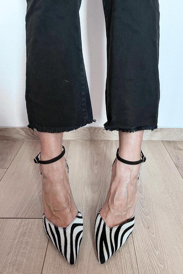 Zelvette | Women's Zebra Print Ankle Strap Block Heels - Striped - Image 2