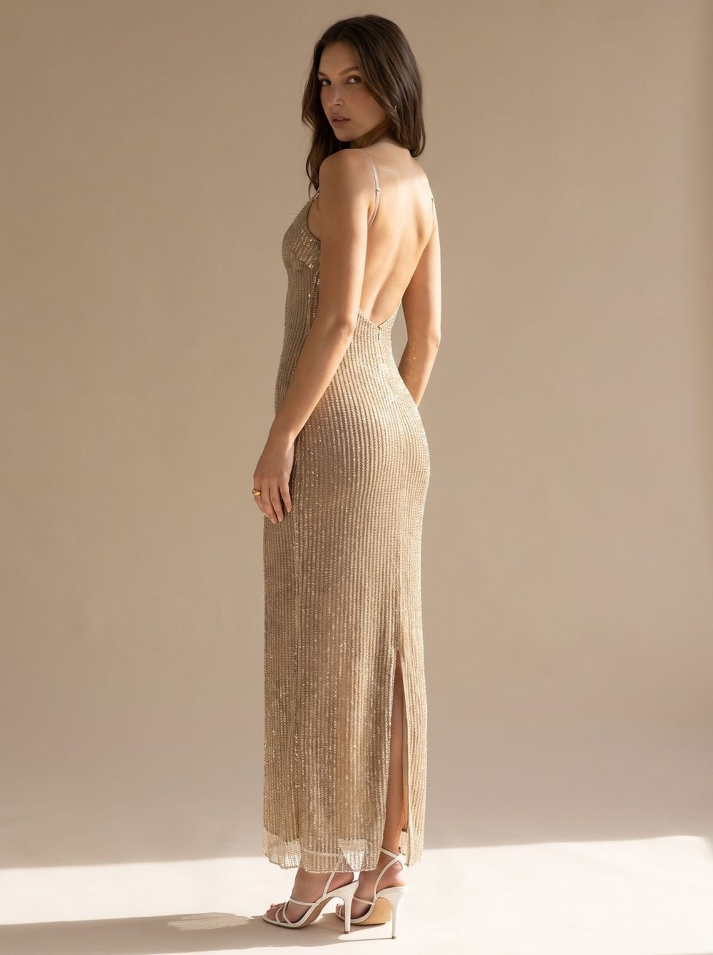 Zelvindra | Women's Sequin Bodycon Maxi Dress - Gold - Image 2