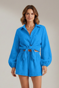 Zelvouri | Women's Two Piece Set Shirt & Shorts - Blue - Image 1