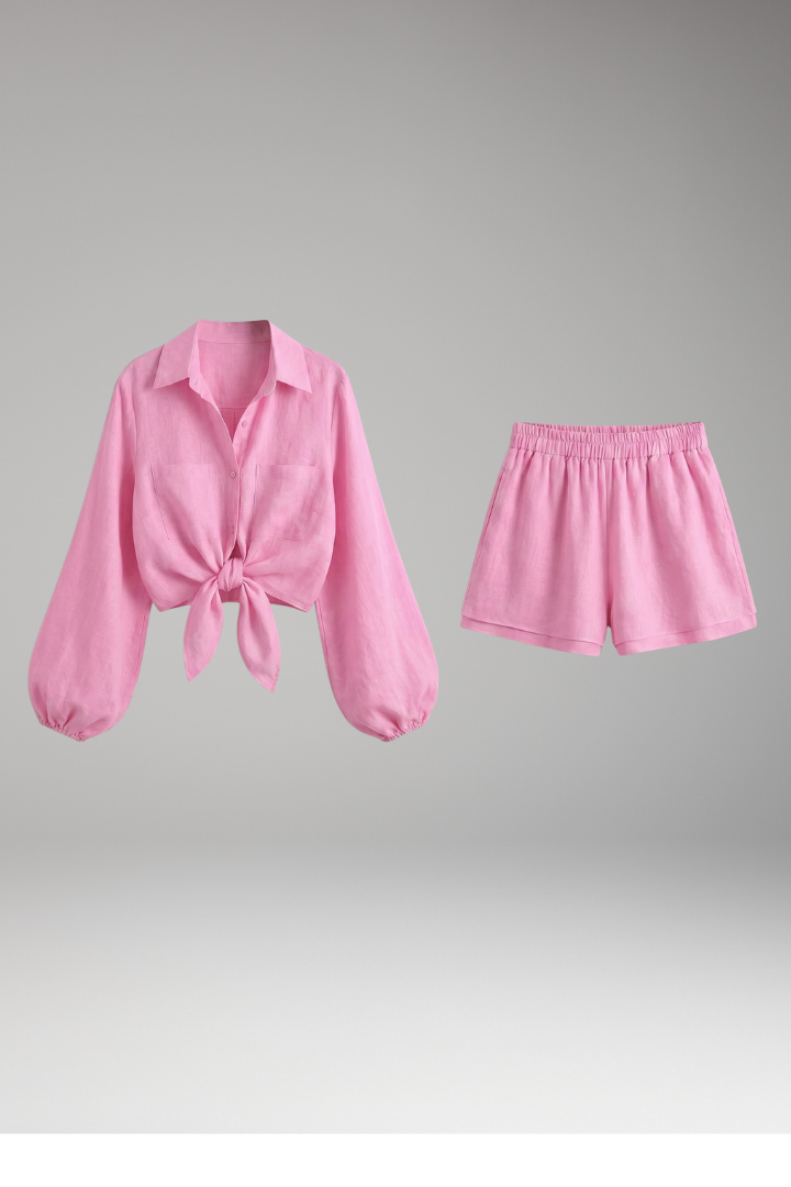 Zelvouri | Women's Two Piece Set Shirt & Shorts - Blue - Image 2