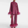 Zivanne | Women's Two Piece Set Feather Trim Co-ord - Image 1
