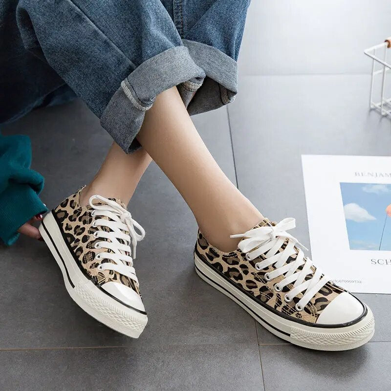 Zivara | Women's Leopard Print Canvas Sneakers - Leopard - Image 1