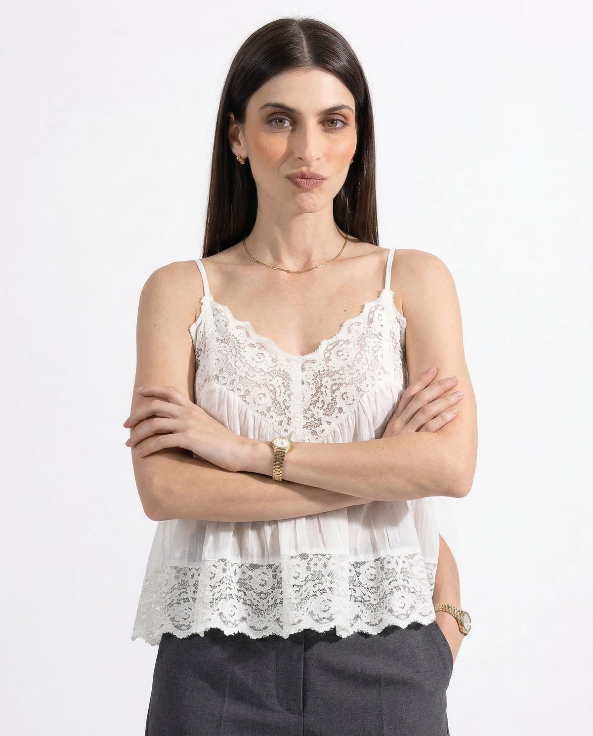 Zivelle | Women's Lace Cami Tank Top - White - Image 2