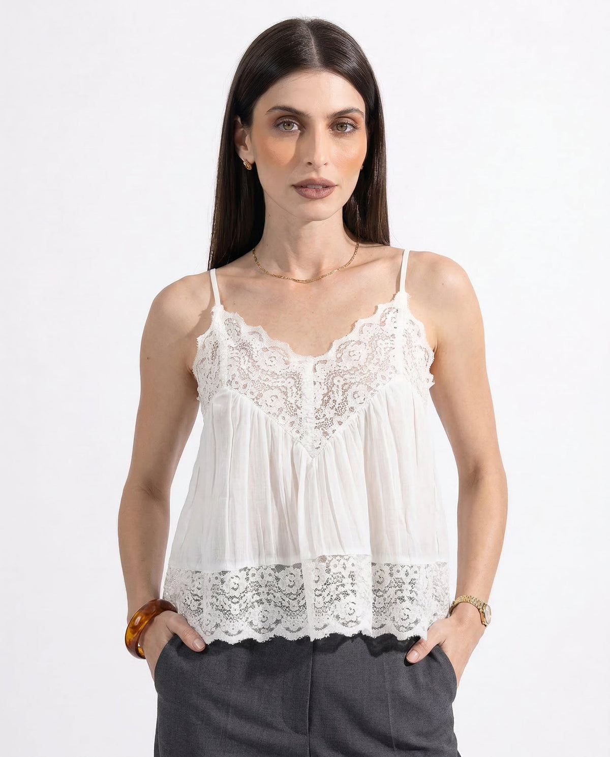 Zivelle | Women's Lace Cami Tank Top - White - Image 4