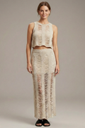 Zivelle | Women's Two Piece Knit Crop Top & Maxi Skirt Set - Beige - Image 1