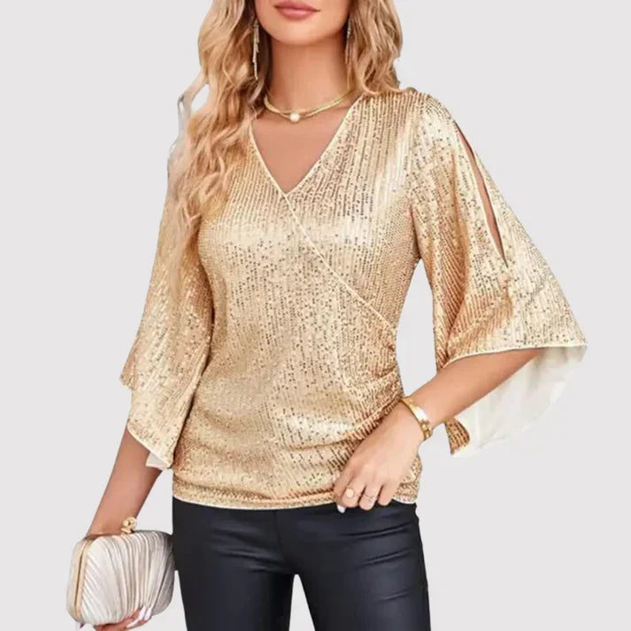 Zivenne | Women's Christmas Party Sequin Blouse - Gold - Image 1