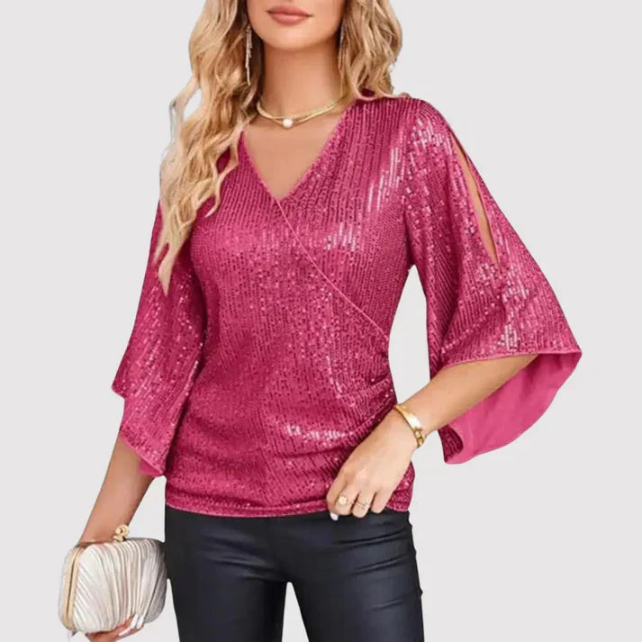 Zivenne | Women's Christmas Party Sequin Blouse - Gold - Image 5