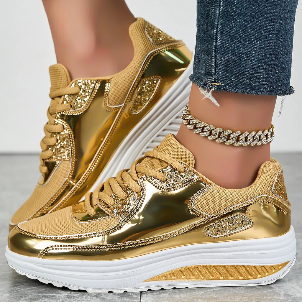 Zivorne | Women's Platform Wedge Trainers Metallic - Image 1