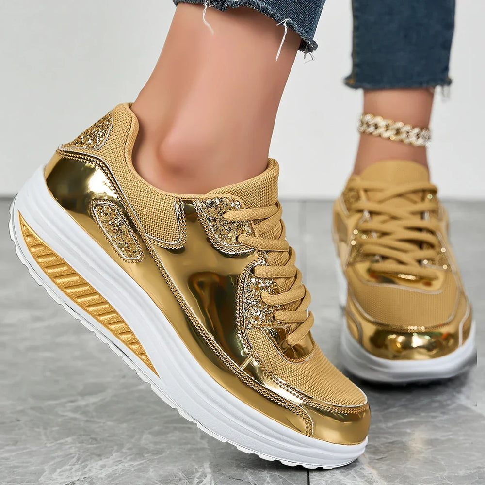 Zivorne | Women's Platform Wedge Trainers Metallic - Image 2