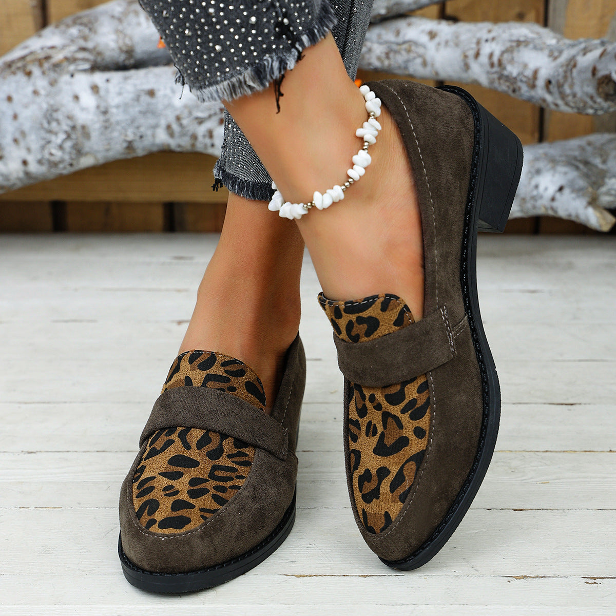 Zivorne | Women's Print Loafer Block Heel - Leopard - Image 6