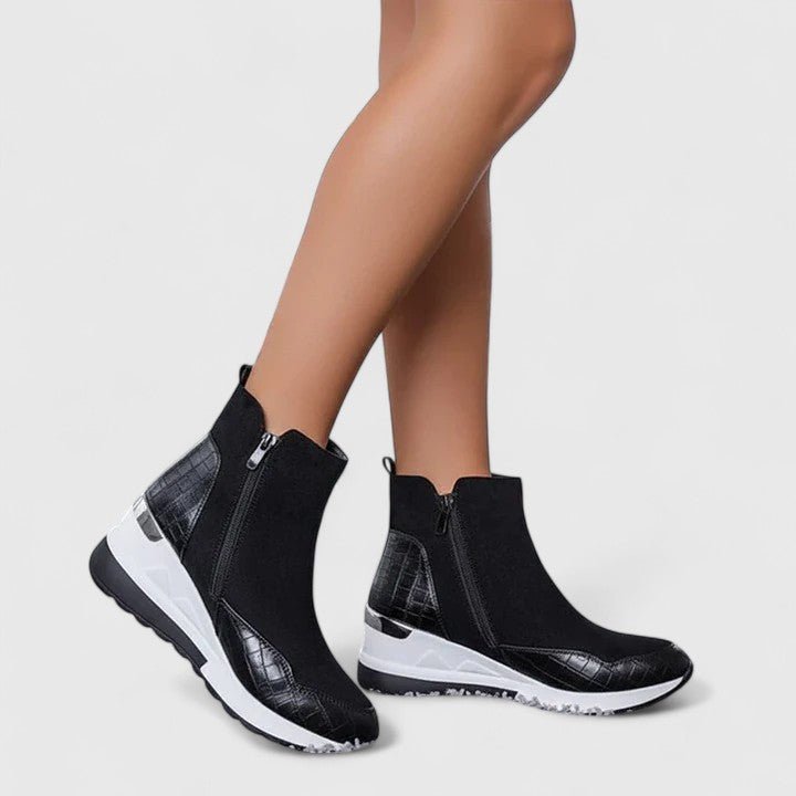 Zivorne | Women's Wedge Ankle Boots Side Zip Platform - Black - Image 1
