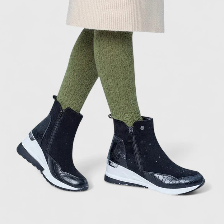 Zivorne | Women's Wedge Ankle Boots Side Zip Platform - Black - Image 4
