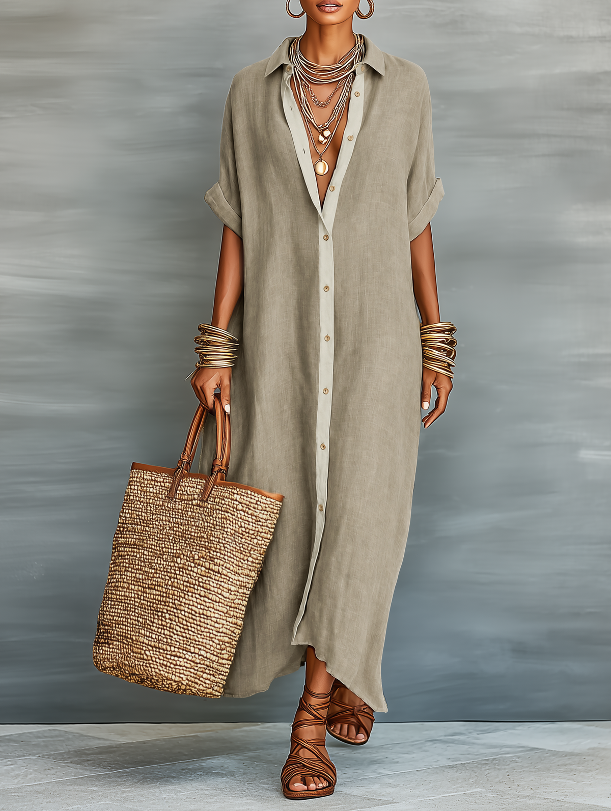 Zolvaine | Women's Casual Summer Maxi Shirt Dress - Image 1