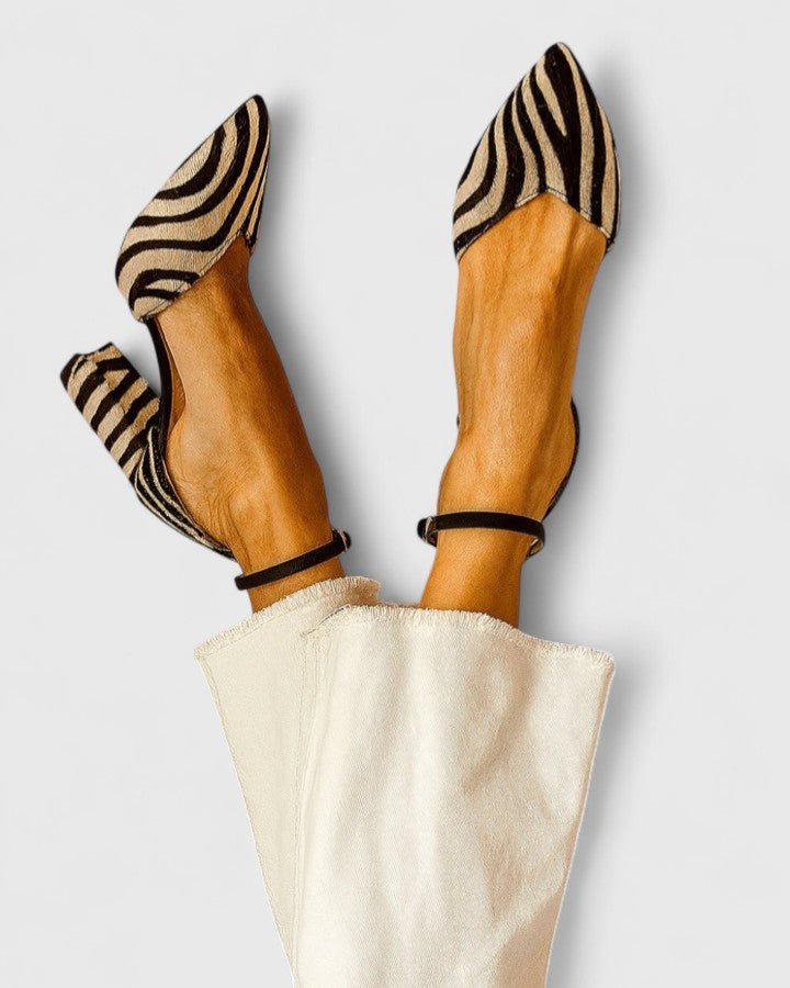 Zolvane | Women's Zebra Print Block Heel Pumps - Striped - Image 1