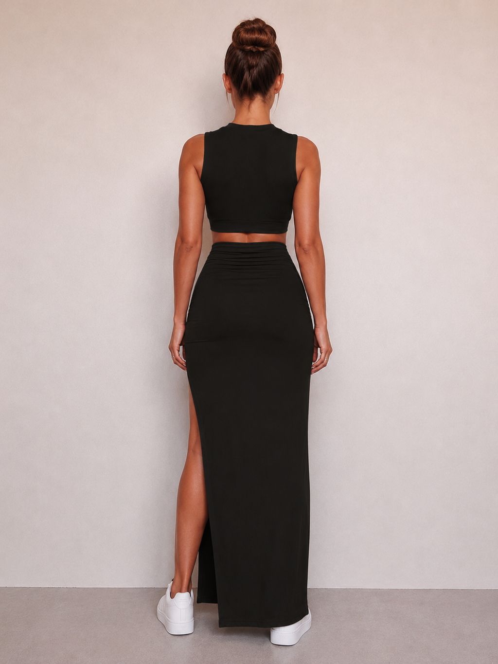 Zolvara | Women's Two Piece Set Crop Top Maxi Skirt - Beige - Image 6