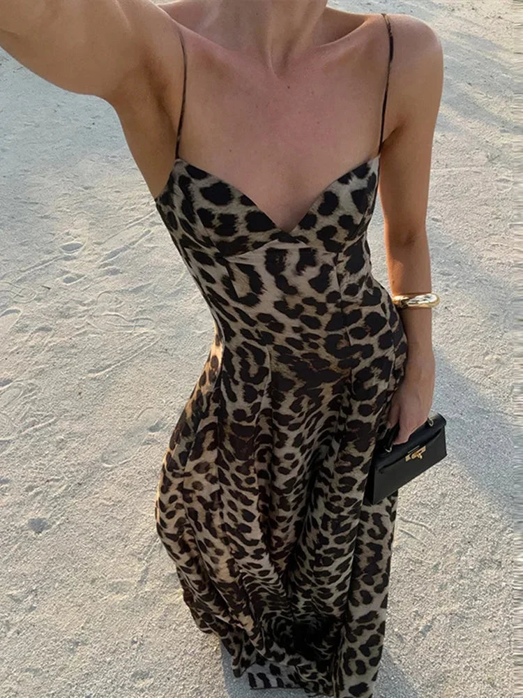 Zolvenne | Women's Leopard Print Maxi Evening Gown Dress - Leopard - Image 3