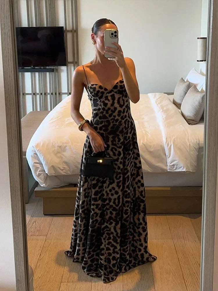 Zolvenne | Women's Leopard Print Maxi Evening Gown Dress - Leopard - Image 5