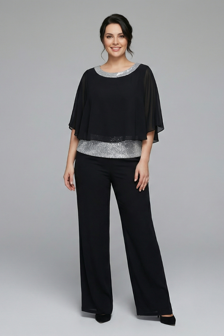 Zolvenne | Women's Two Piece Set Wide Leg Trousers - Black - Image 1