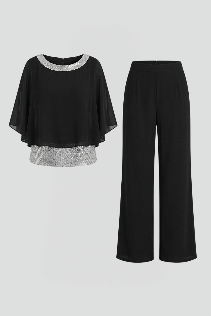 Zolvenne | Women's Two Piece Set Wide Leg Trousers - Black - Image 2