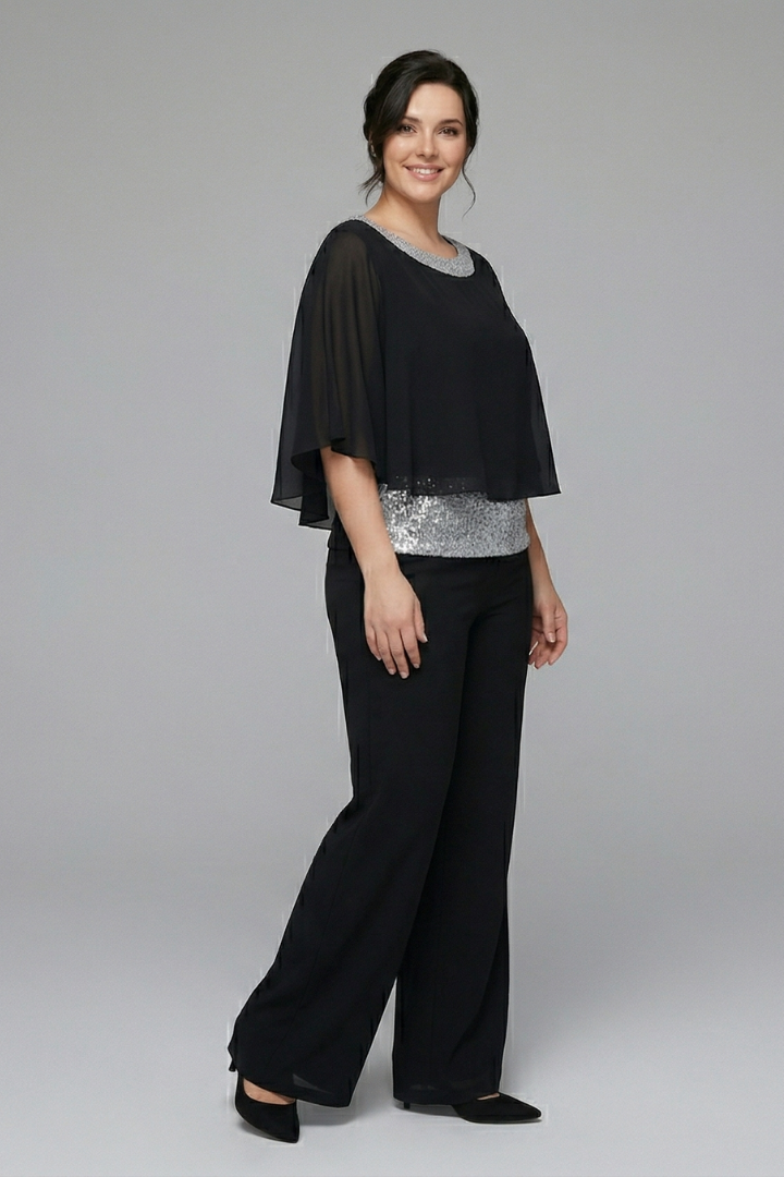 Zolvenne | Women's Two Piece Set Wide Leg Trousers - Black - Image 3