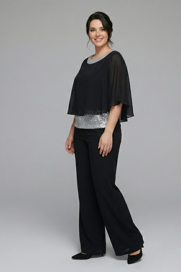 Zolvenne | Women's Two Piece Set Wide Leg Trousers - Black - Image 5