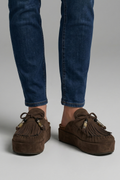 Zolvette | Women's Suede Platform Moccasin Mules - Dark Brown - Image 1