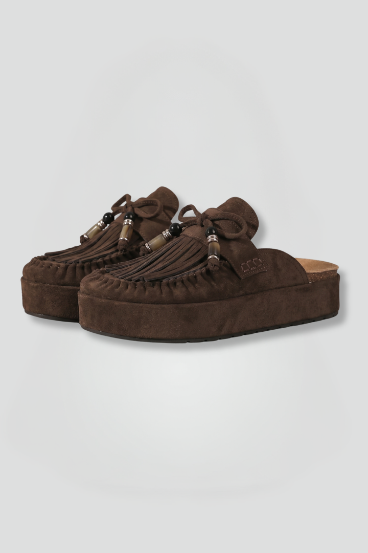 Zolvette | Women's Suede Platform Moccasin Mules - Dark Brown - Image 2