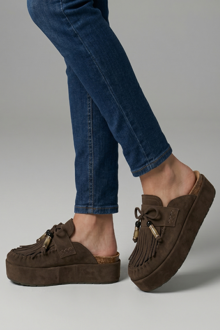 Zolvette | Women's Suede Platform Moccasin Mules - Dark Brown - Image 5