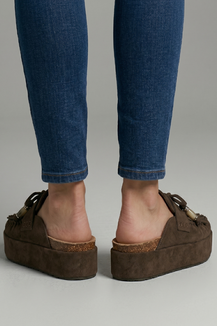 Zolvette | Women's Suede Platform Moccasin Mules - Dark Brown - Image 6