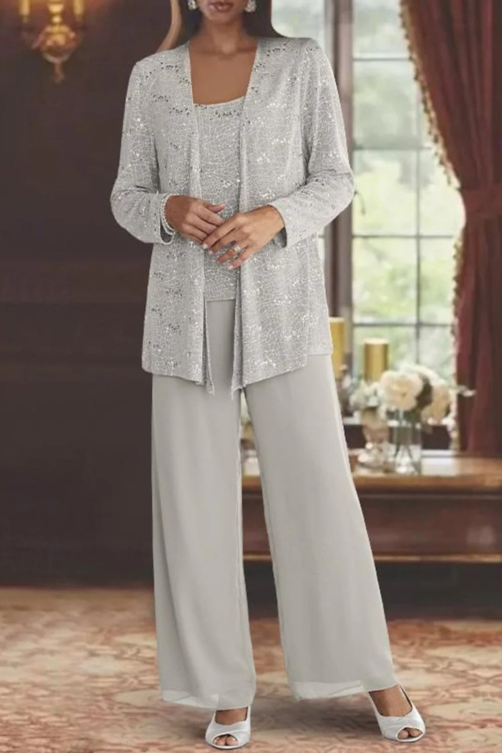 Zolvindra | Women's Christmas Party Outfit Three-Piece Set - Silver - Image 2