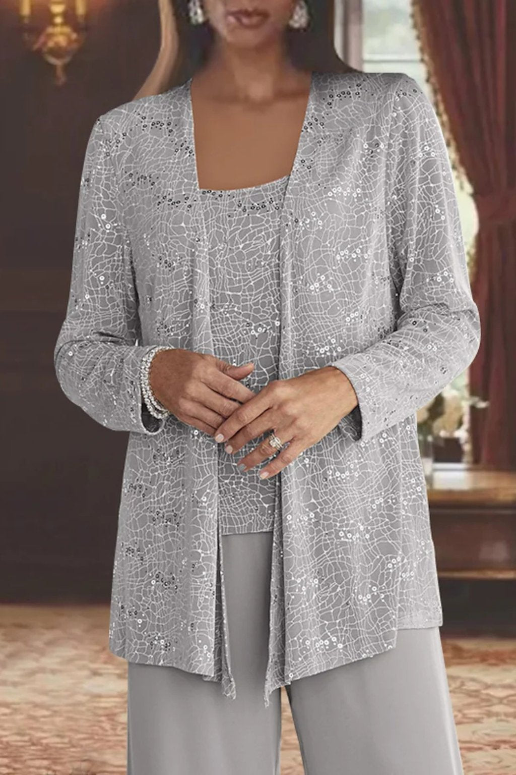 Zolvindra | Women's Christmas Party Outfit Three-Piece Set - Silver - Image 3