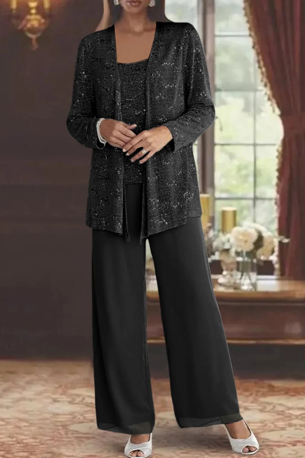 Zolvindra | Women's Christmas Party Outfit Three-Piece Set - Silver - Image 6
