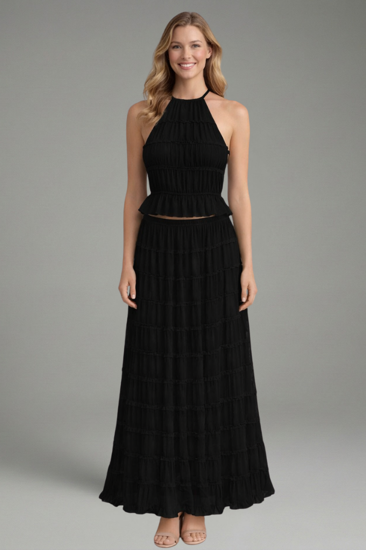 Zolvira | Women's Two Piece Set Halter Maxi Skirt - Black - Image 1